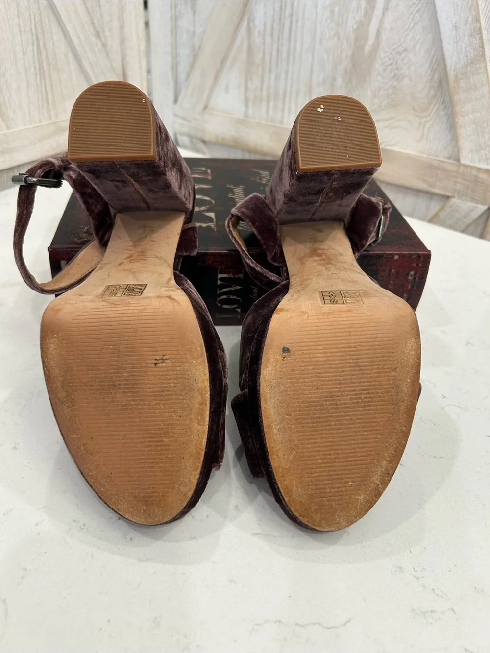 Madewell Deep Plum Velvet Crisscross Platform Sandals